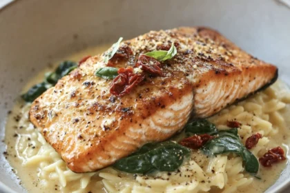 Creamy Garlic Butter Tuscan Salmon with Lemon Parmesan Orzo 17 salmon orzo2