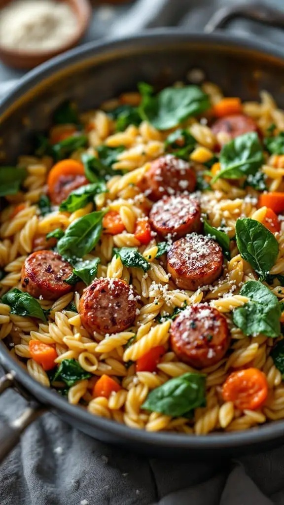 12 Easy One-Pot Pasta Dinner Recipes You’ll Love 8 A delicious dish of sausage and spinach orzo cooked in one pot.