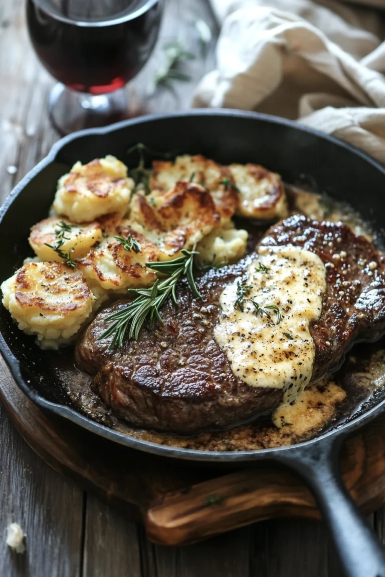 Creamy Garlic Butter Steak & Parmesan Smashed Potatoes
