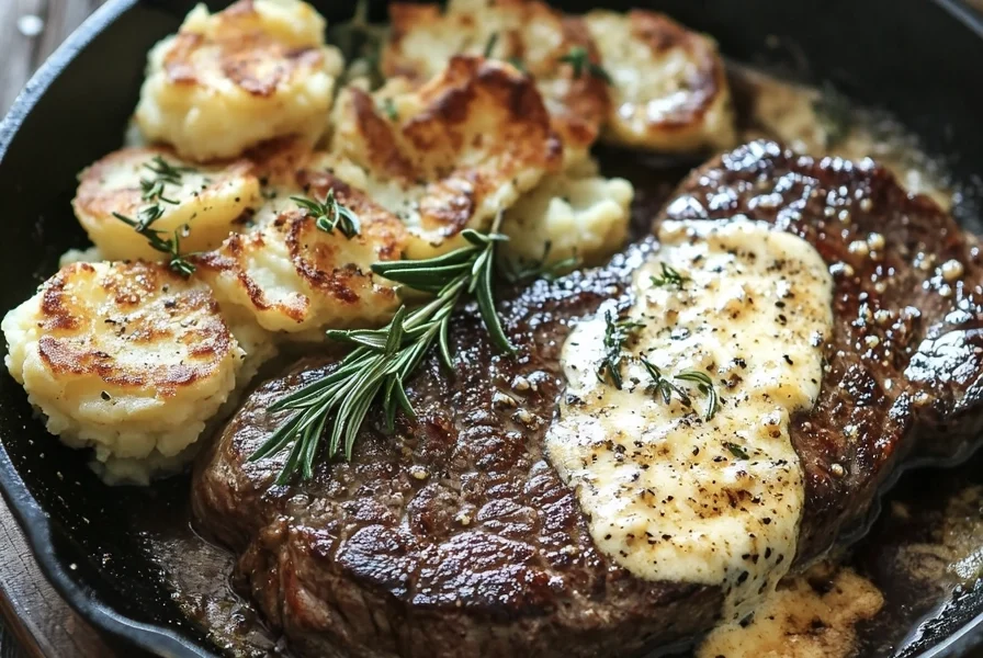 Creamy Garlic Butter Steak & Parmesan Smashed Potatoes 1 steak and potatoes4