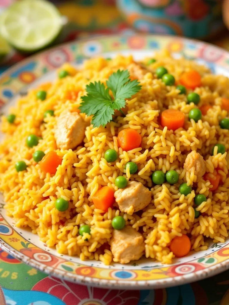 12 Deliciously Authentic Mexican Recipes to Try 13 A bowl of colorful Arroz con Pollo with peas and carrots