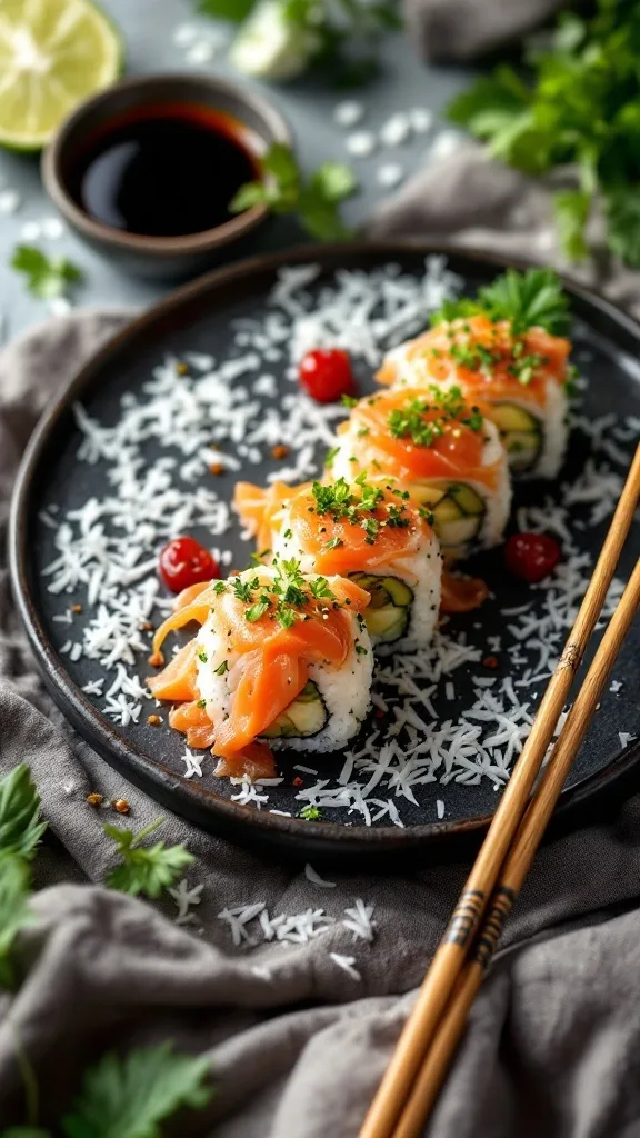 10 Easy Japanese Recipes You Can Make at Home 9 Classic sushi rolls with fresh fish and vegetables served on a black plate