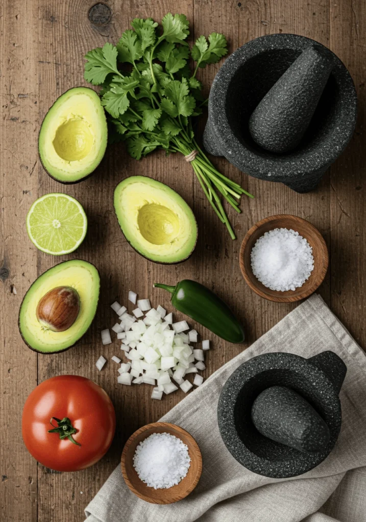 The Ultimate Authentic Homemade Guacamole Recipe 2 flat lay image go ingredients for authentic guacamole recipe