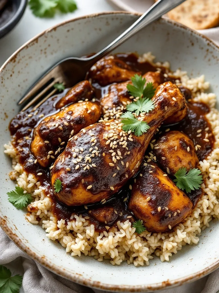 12 Deliciously Authentic Mexican Recipes to Try 5 Mole Poblano Sauce over Chicken served with rice.