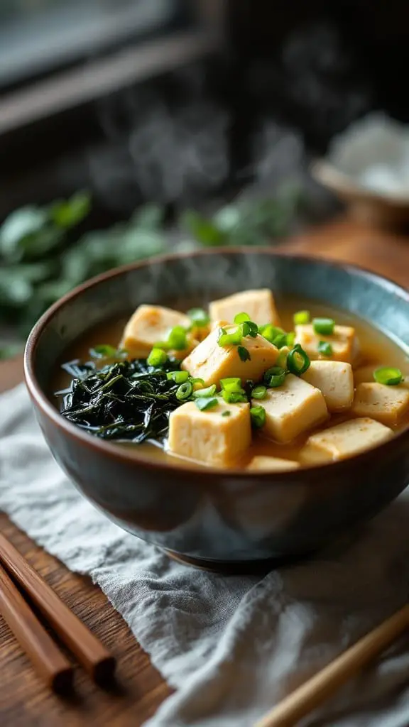 10 Easy Japanese Recipes You Can Make at Home 2 A bowl of savory miso soup with tofu and scallions
