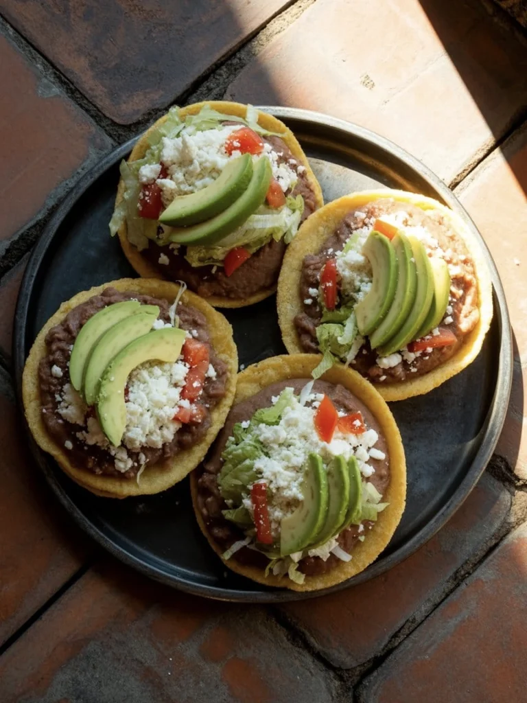 Sopes with refried beans and various toppings