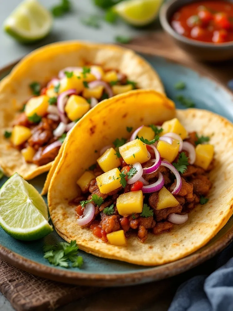 12 Deliciously Authentic Mexican Recipes to Try 4 Delicious Tacos al Pastor with pineapple, served with lime and fresh toppings.