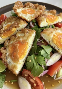 a dish of Thai Fried Egg Salad (Yum Khai Dao)