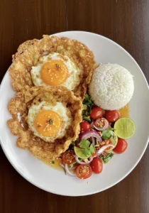 a dish of Thai Fried Egg Salad (Yum Khai Dao)