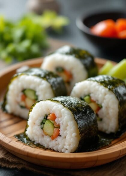 traditional onigiri rice balls with seaweed
