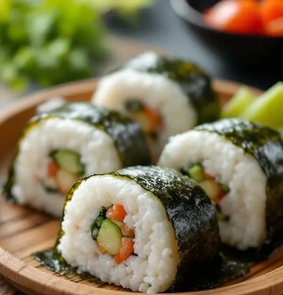 traditional onigiri rice balls with seaweed