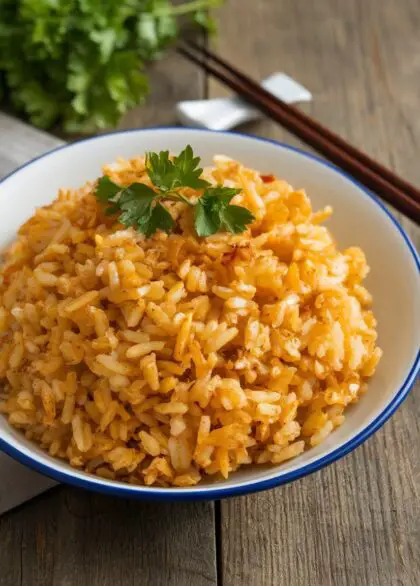 dish of crispy garlic rice