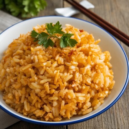 dish of crispy garlic rice