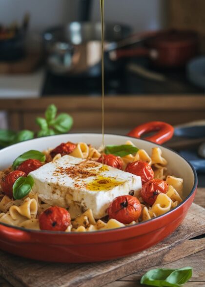 baked feta pasta with cherry tomatoes