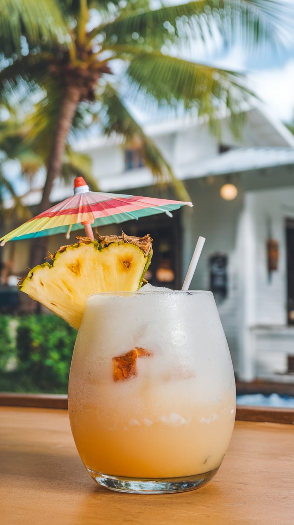 18 Epic Summer Cocktail Recipes to Keep You Cool All Season 14 A tropical coconut rum punch cocktail with pineapple garnish and a colorful umbrella.
