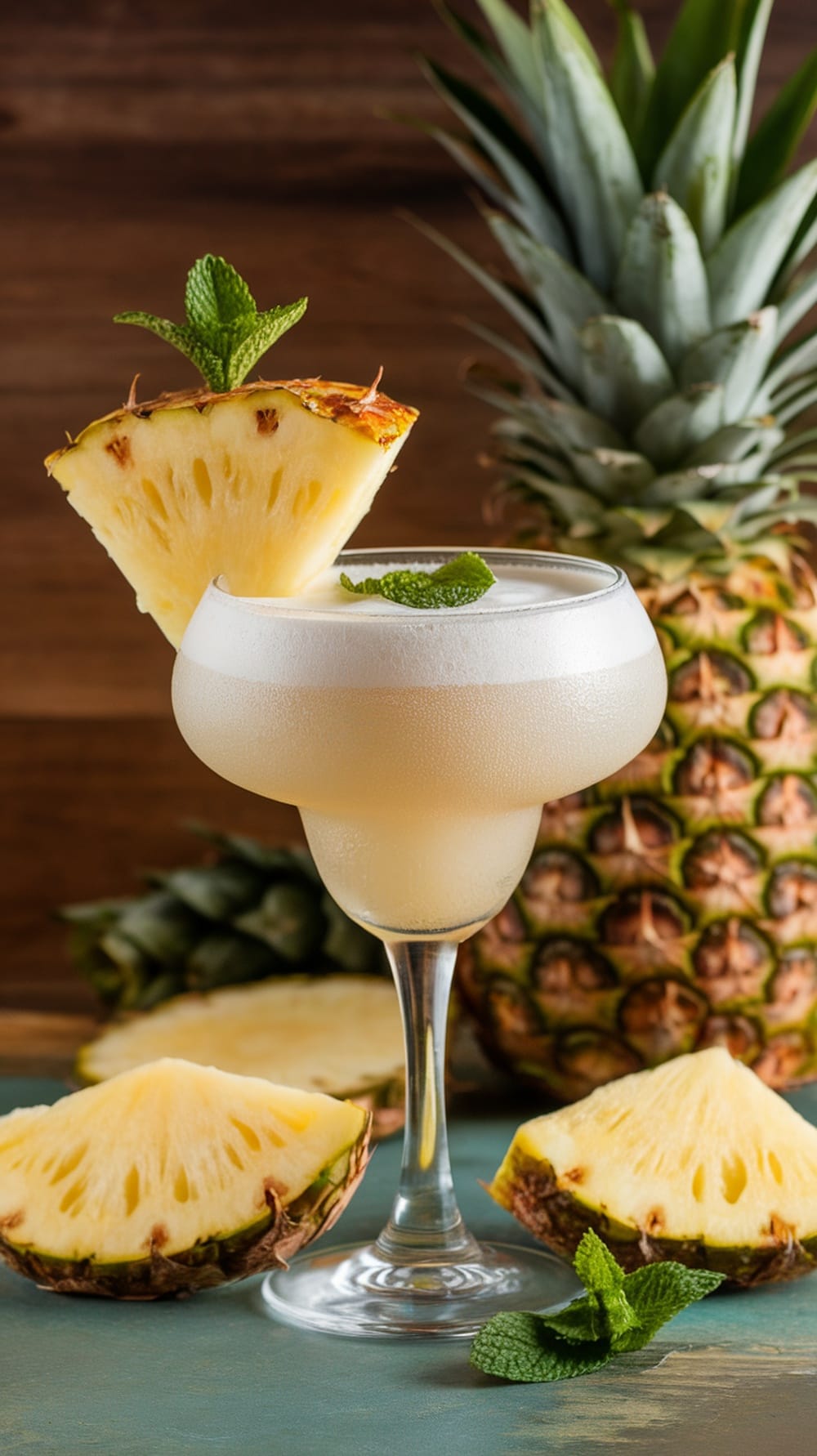 18 Epic Summer Cocktail Recipes to Keep You Cool All Season 19 Frozen Pineapple Coconut Daiquiri in a glass with pineapple slice and mint garnish