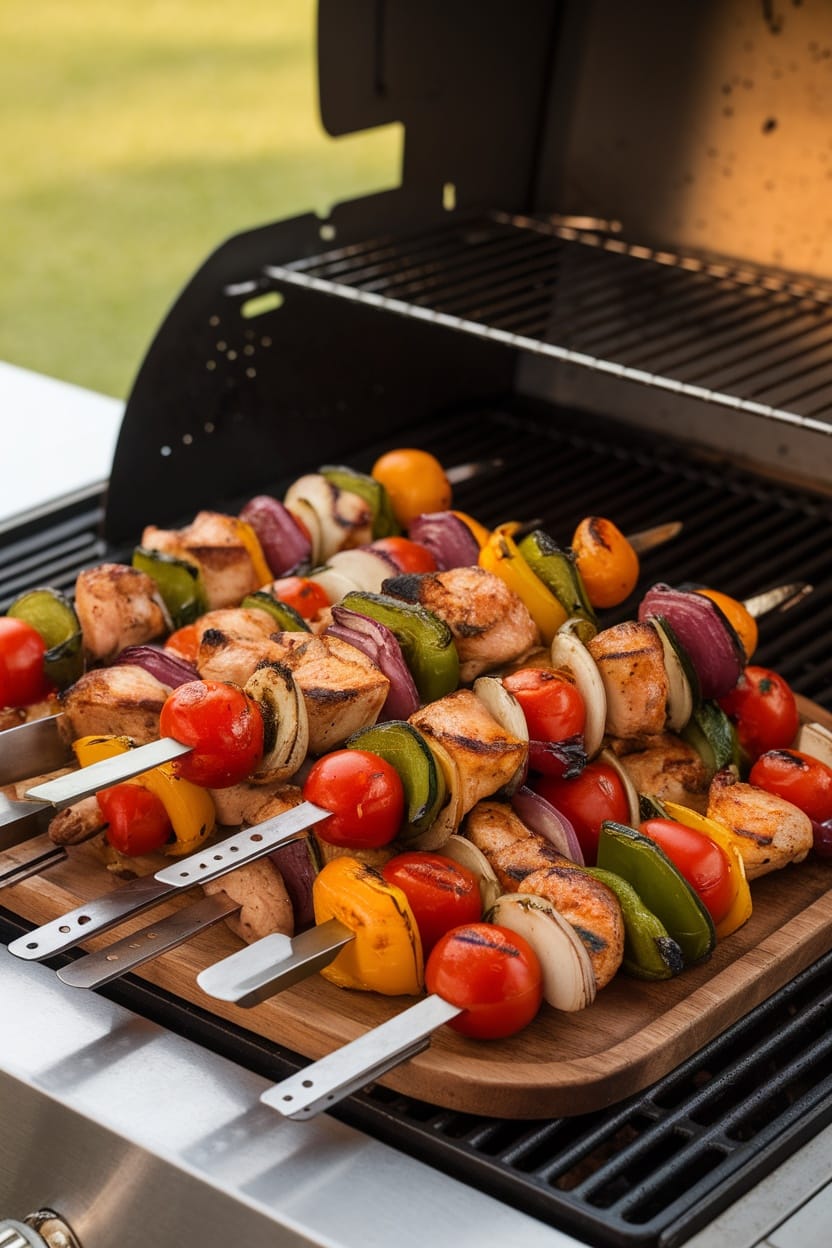 12 Must-Have Foods and Drinks for Ultimate Backyard Movie Nights 7 grilled skewers chicken and veggies 1