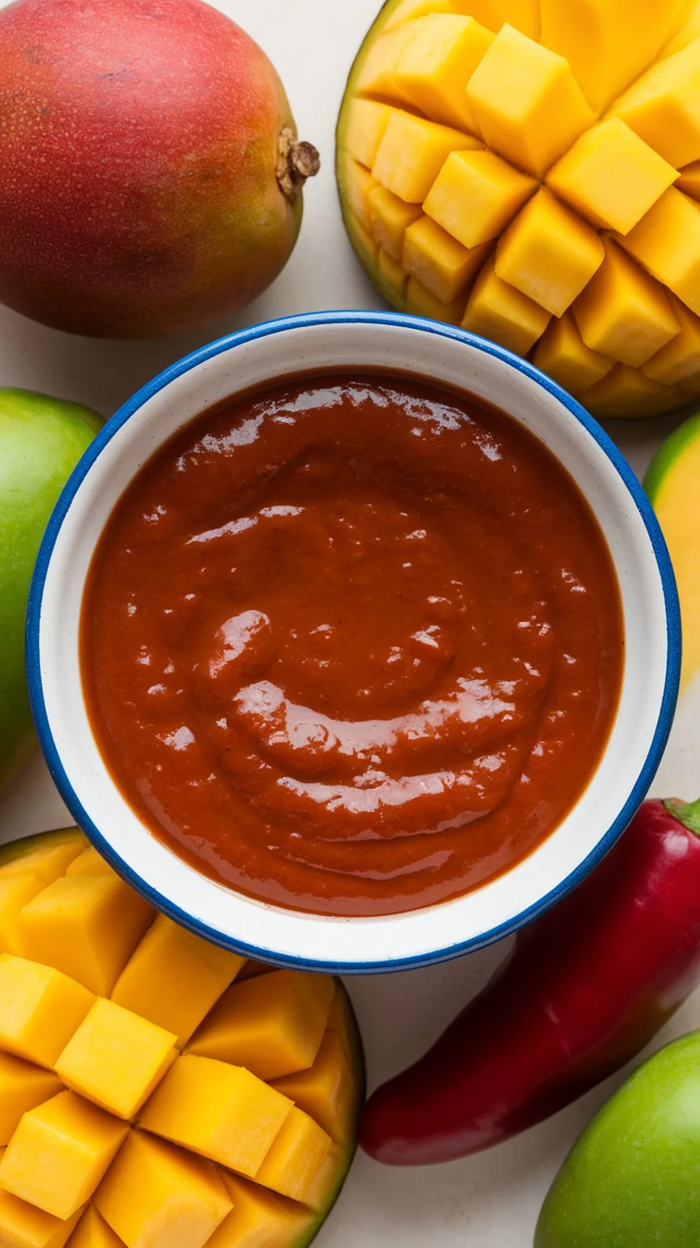 10 Incredible BBQ Sauces with 5 Ingredients or Less 10 Mango Habanero Sauce in a bowl surrounded by fresh mangoes and chilies