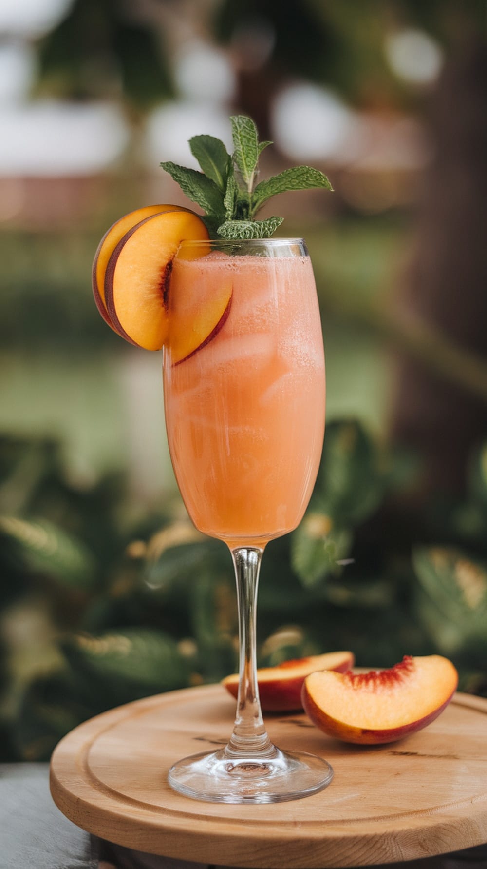 18 Epic Summer Cocktail Recipes to Keep You Cool All Season 6 A refreshing Peach Bellini cocktail garnished with peach slices and mint