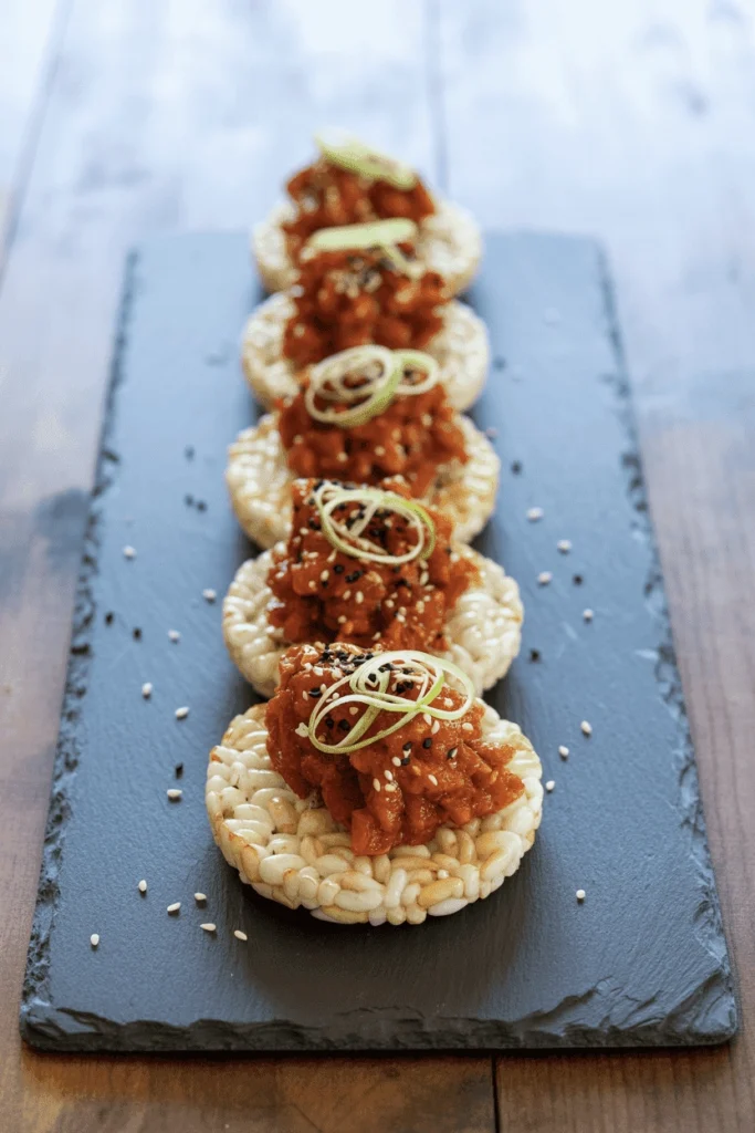 5-Minute Spicy Tuna Crispy Rice Bites 2 spicy tuna rice cakes 1