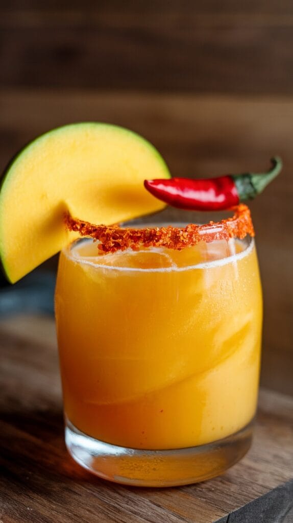 18 Epic Summer Cocktail Recipes to Keep You Cool All Season 8 A vibrant Spicy Mango Daiquiri garnished with mango slices and a chili pepper