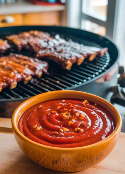 dish of spicy tomato ketchup glaze