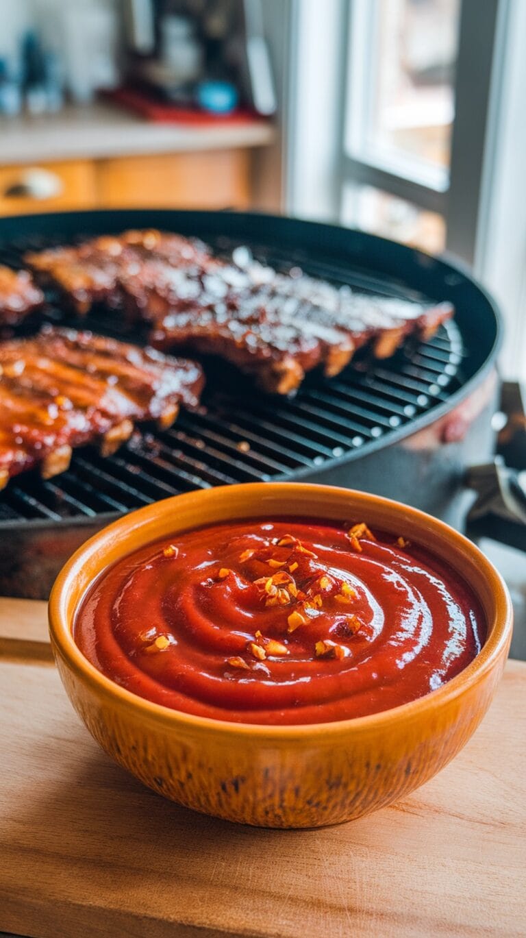 dish of spicy tomato ketchup glaze