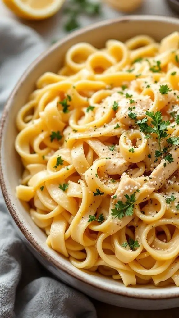 11 Delicious Healthy Bowls, Salads & One-Pot Meals for a Wholesome Diet 9 Creamy Chicken Garlic Parmesan Pasta in a bowl