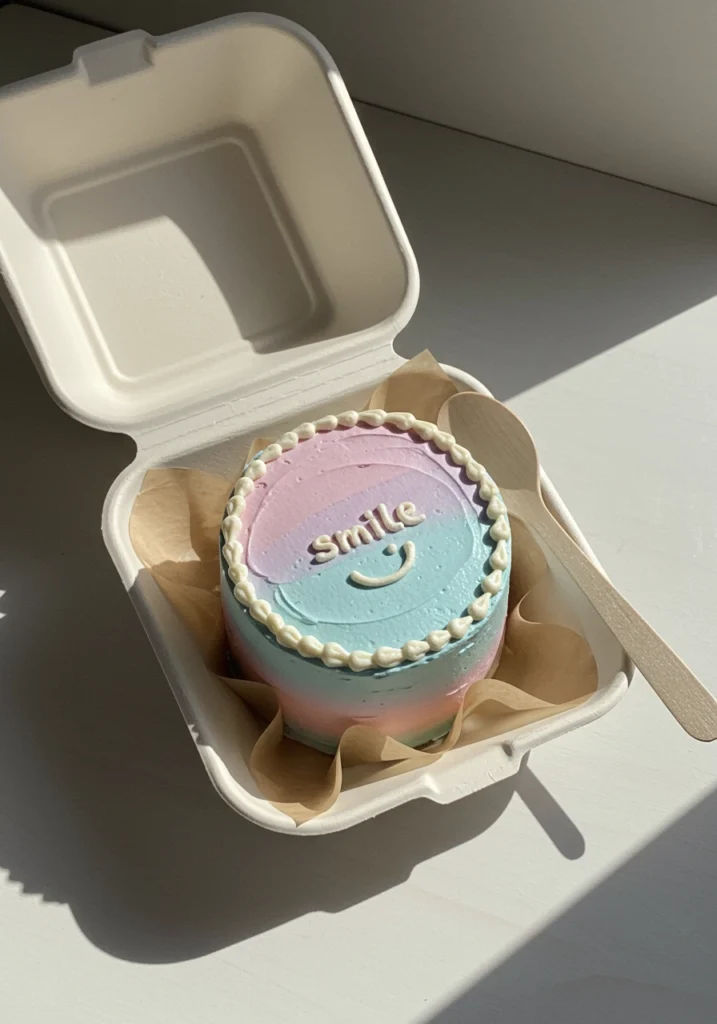 pink bento cake in a take away box
