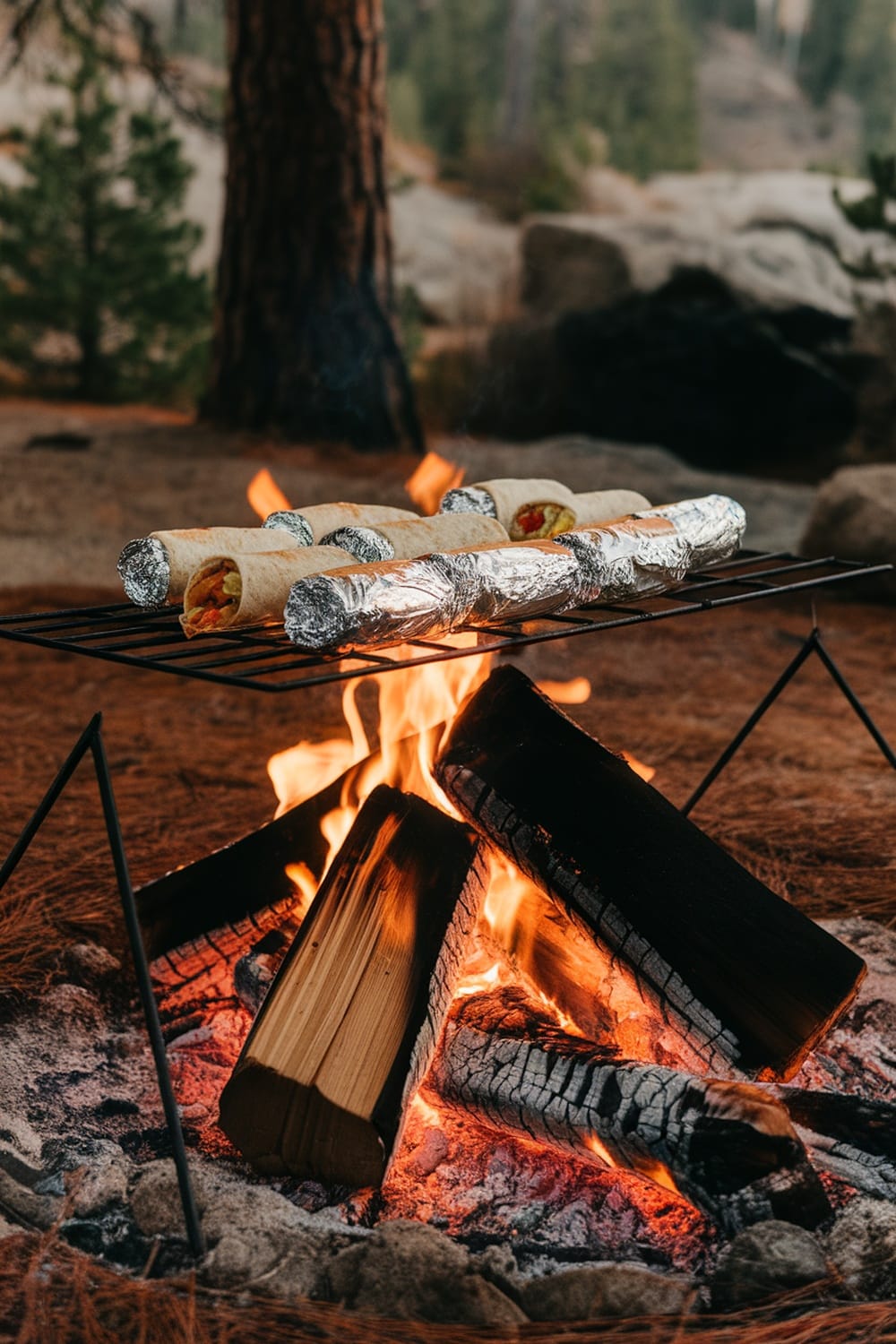 12 Quick and Easy Dinners for Your Next Camping Trip 7 Campfire breakfast burritos cooking over an open fire