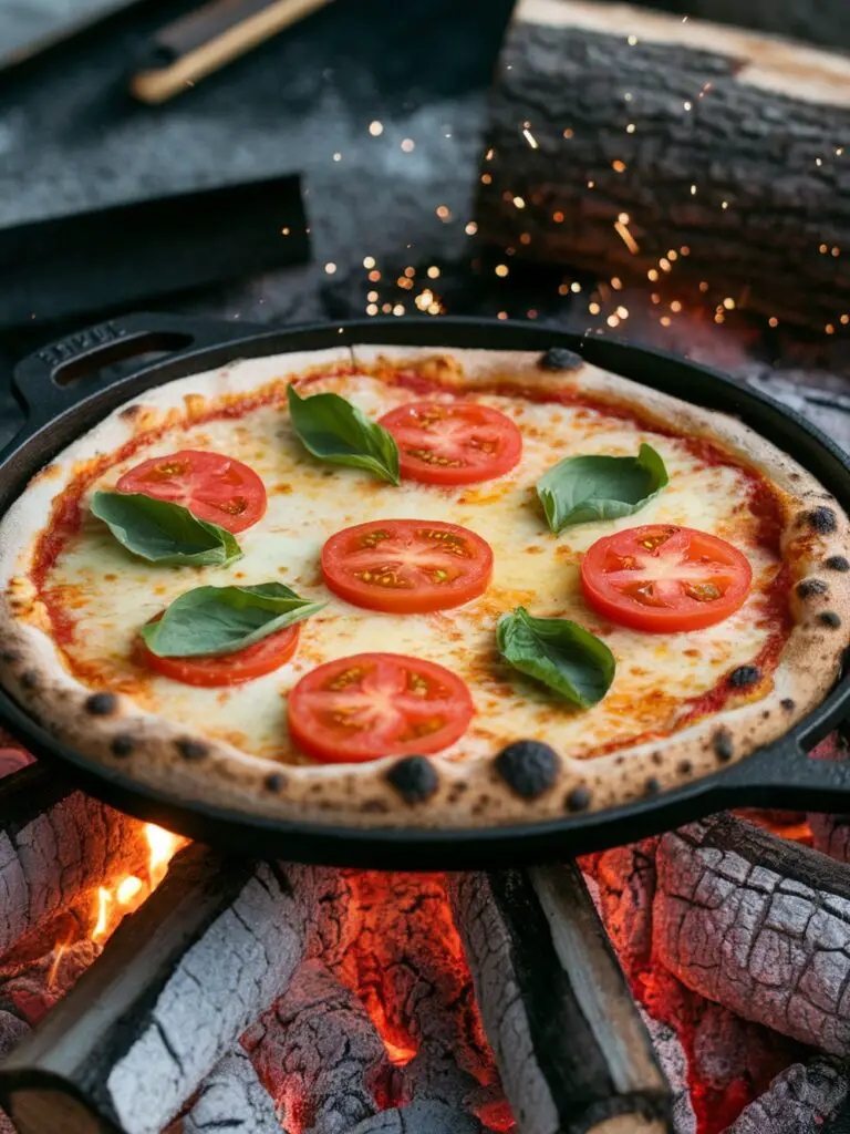 24 Quick and Easy Dinners for Your Next Camping Trip 25 cast iron pizza on the fire your diy campfire pie 20250801 094023 6586 20250801 094036 nxsf