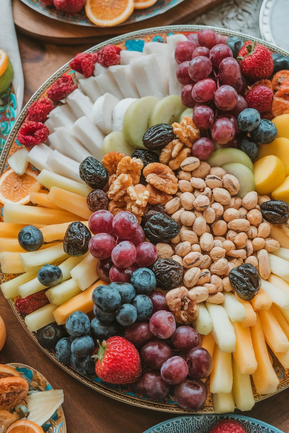 10 Stunning Charcuterie Platter Ideas for Your Next Backyard Party 3 A vibrant charcuterie platter featuring various fruits and nuts.