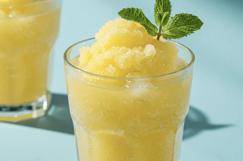 A glass of Frozen Lemonade Slushie with Coconut Water & Mint