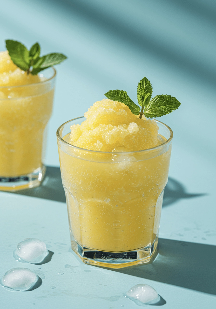 A glass of Frozen Lemonade Slushie with Coconut Water & Mint