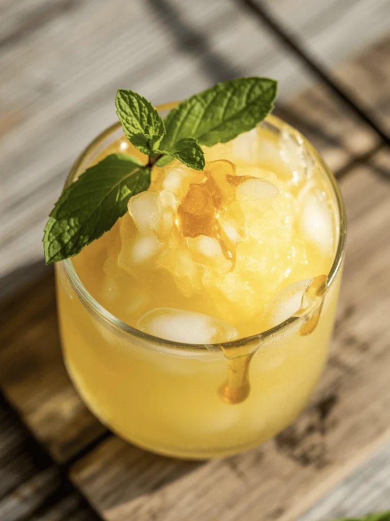 A glass of Frozen Lemonade Slushie with Coconut Water & Mint