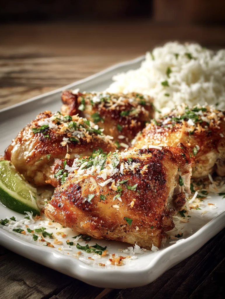 Sheet pan mango coconut chicken with rice
