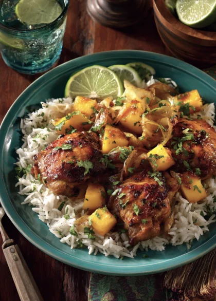Sheet-Pan Mango Coconut Chicken with Lime Rice