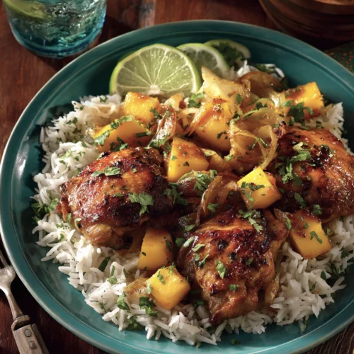 Sheet-Pan Mango Coconut Chicken with Lime Rice