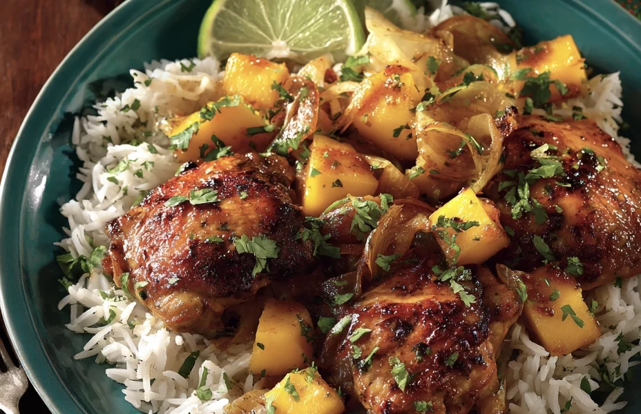 Sheet-Pan Mango Coconut Chicken with Lime Rice