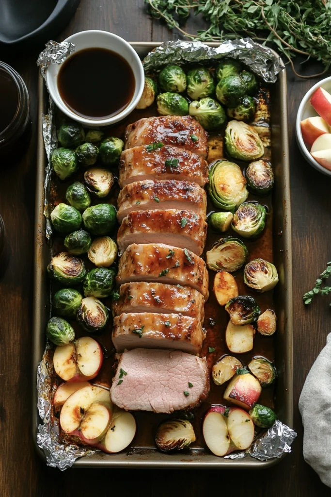 Maple Bourbon-Glazed Pork Loin & Apple Cider Brussels Sprouts 2 pork and brussels 11