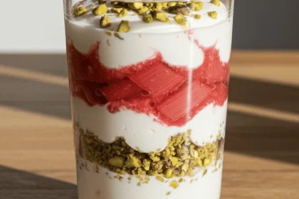 Chilled Rhubarb Pistachio Parfaits with Honey Yogurt 16 rhubarb and pistachio parfait 25