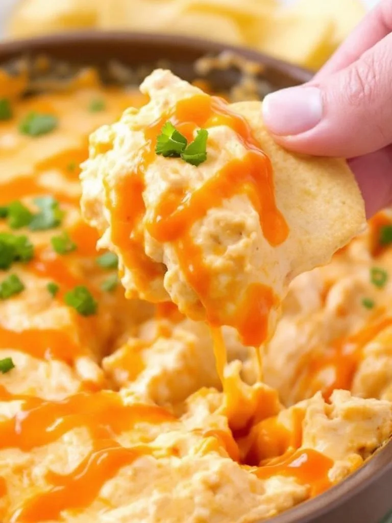 10 Show-Stopping Bites for Your Next Party 8 A bowl of Spicy Buffalo Chicken Dip surrounded by tortilla chips and celery sticks.