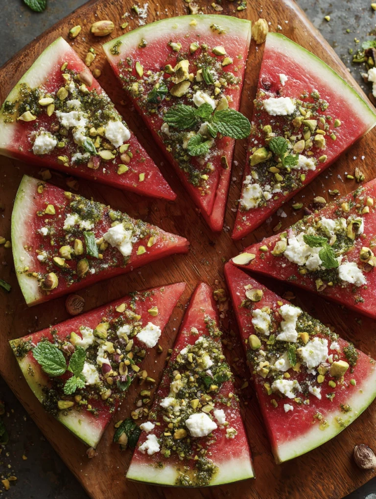 Watermelon Feta “Pizza” with Mint Pesto Drizzle