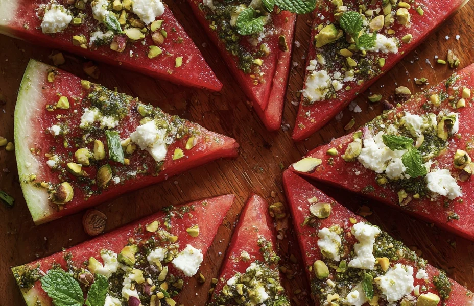 Watermelon Feta "Pizza" with Mint Pesto Drizzle 1 watermelon pizza 19