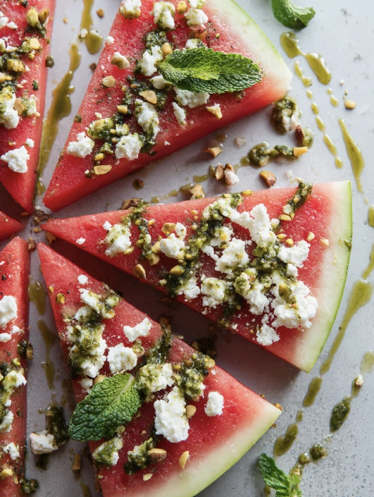 Watermelon Feta "Pizza" with Mint Pesto Drizzle 2 watermelon pizza 9