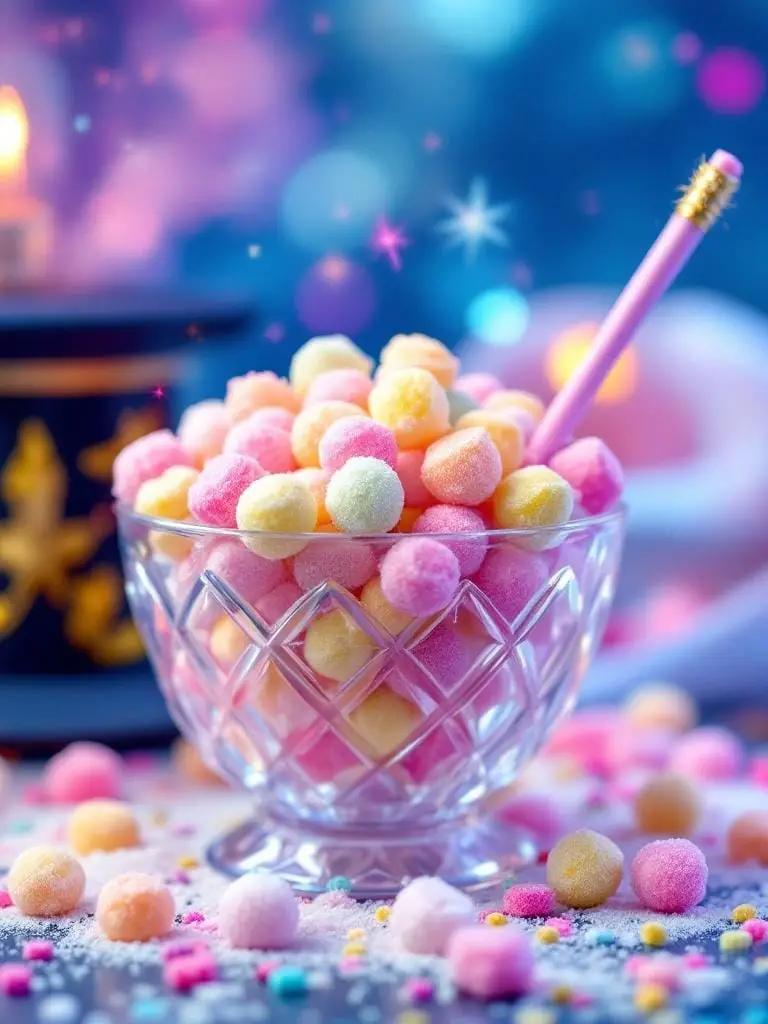 The Ultimate Harry Potter Party Menu — 18 Enchanting Recipes 8 A bowl filled with colorful fizzy candies, perfect for a Harry Potter themed party.