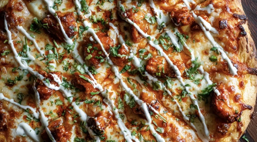 Ultimate Hot Honey Chicken Pizza with Quick Ranch Drizzle 1 Hot honey chicken pizza