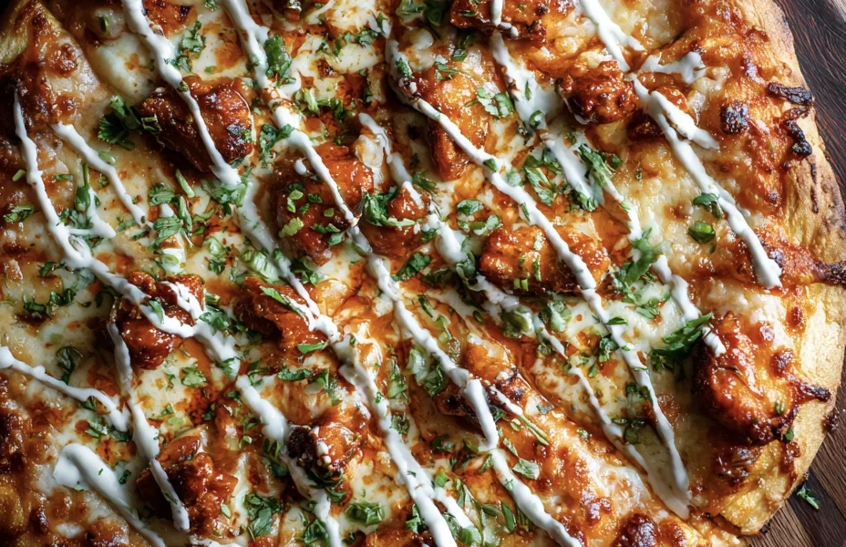 Ultimate Hot Honey Chicken Pizza with Quick Ranch Drizzle 1 Hot honey chicken pizza