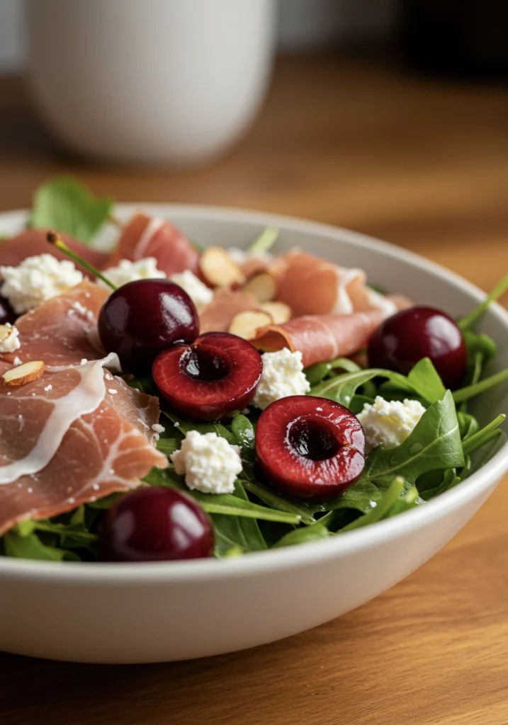 Cherry & Prosciutto Arugula Salad with Honey-Balsamic Vinaigrette 4 cherry and prosciutto salad 16