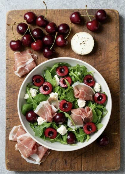 Cherry & Prosciutto Arugula Salad with Honey-Balsamic Vinaigrette 20 cherry and prosciutto salad 18